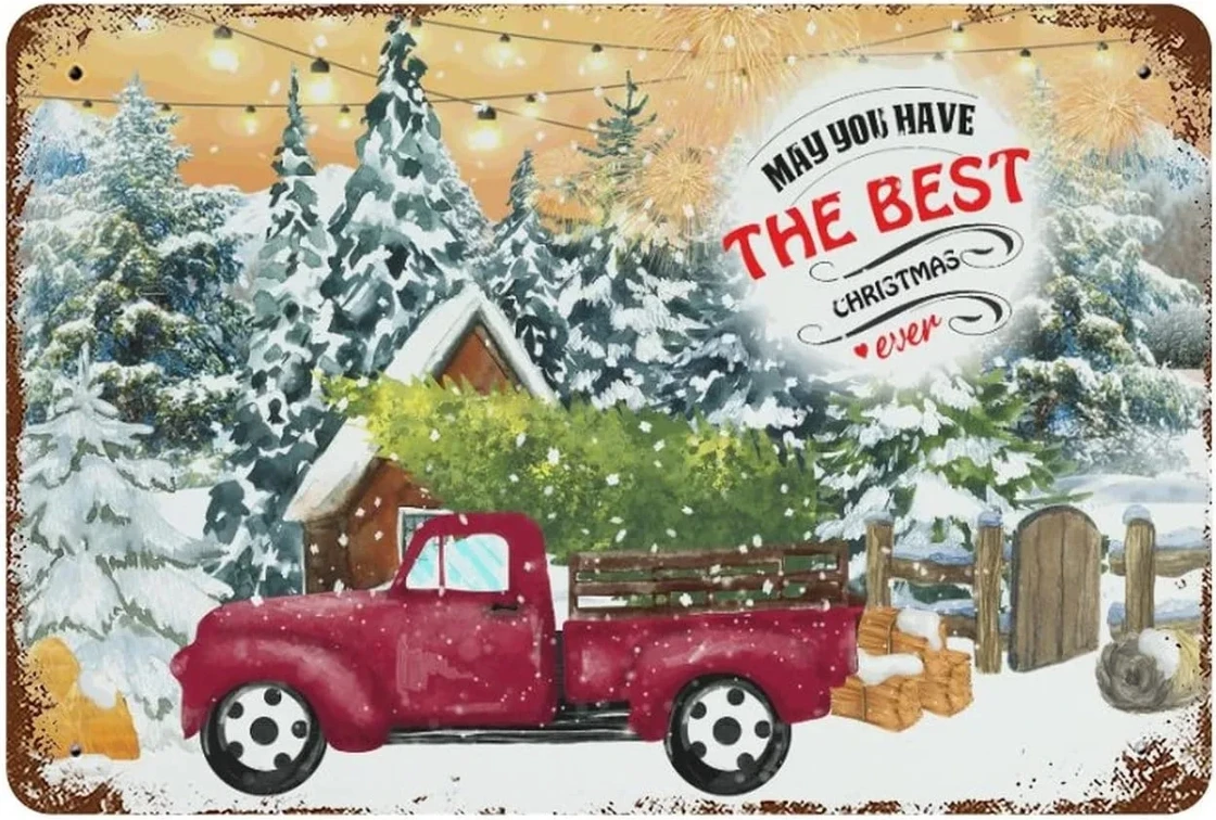 

May You Have The Best Christmas Ever Sign Wall Decor Vintage Red Truck Merry Christmas Metal Signs Winter Holiday