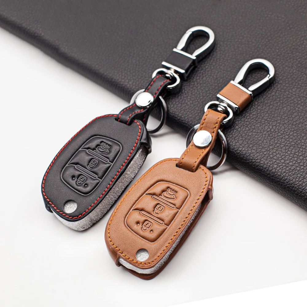 

Carrying Leather Car Key Fob Cover Case Set Keychain For Hyundai Tucson Creta ix25 i10 i20 i30 Verna Mistra Elantra 2015-2018