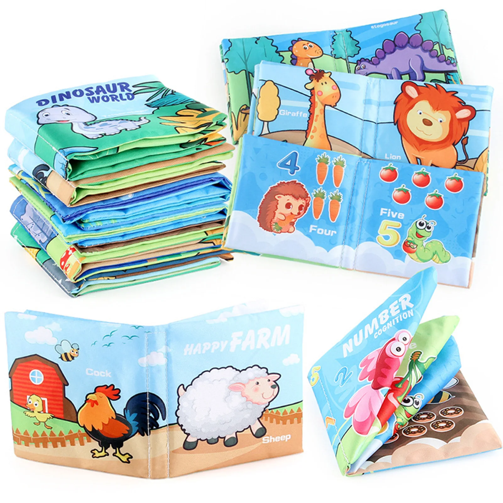 

6pcs Cloth Books For Babies Washable Kids Sensory Books Early Educational Cloth Crinkle Books First Toys For Infants Toddlers