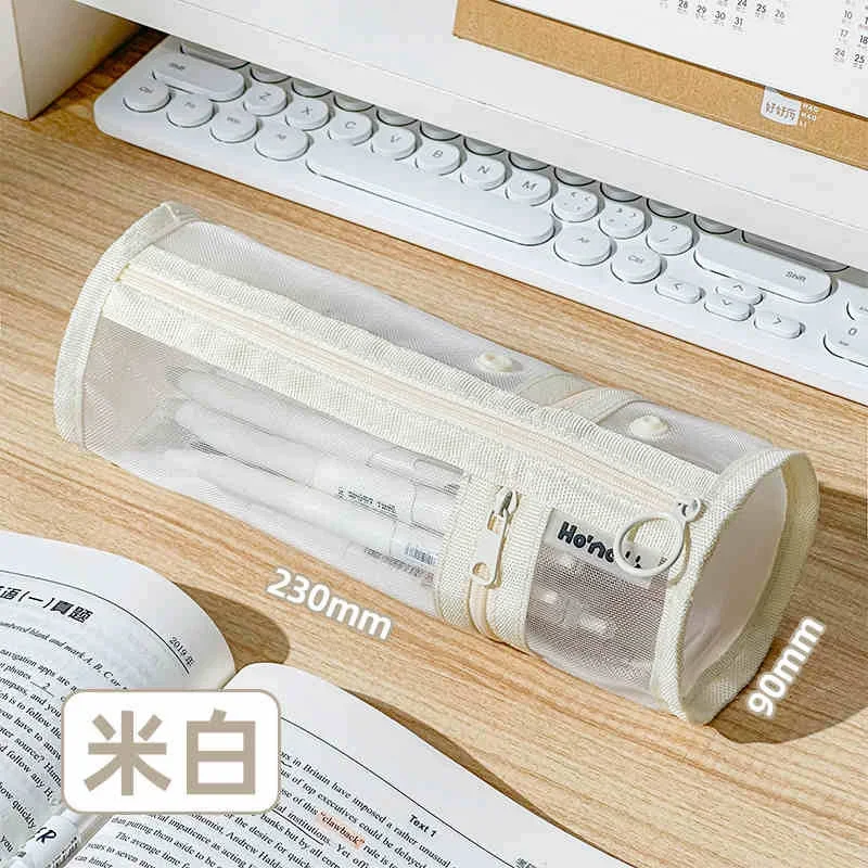 Стабильный минималистичный прозрачный сетчатый пенал большой емкости с откидной крышкой, однотонный держатель для ручек, портативная сумка для хранения канцелярских принадлежностей