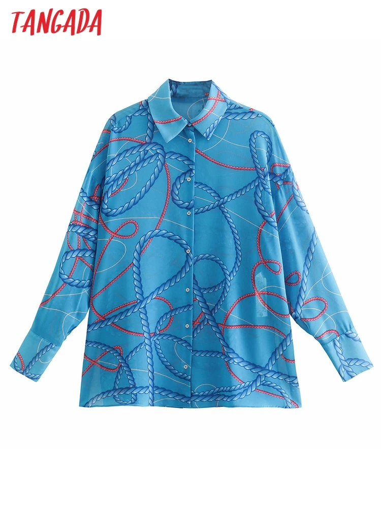 

Рубашка женская свободного покроя с длинным рукавом и принтом цепей