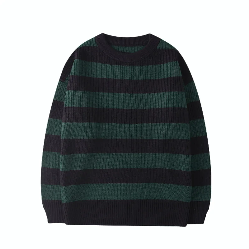 

Vintage Knitted Sweater Men Women Harajuku Casual Cotton Pullover Tate Langdon Sweater Same Style Green Striped Tops 2021 Autumn