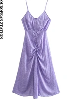 pailete women 2022 fashion printed pleated midi dress vintage backless thin straps female dresses vestidos