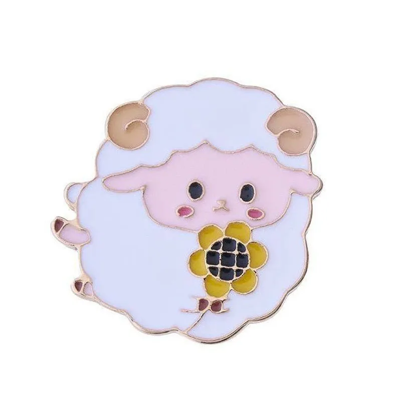 

1Pcs Charm Alloy Cartoon Brooch Cute Little Sheep Sunflower Animal Pin Clothing Bag Badge Gift Jewelry