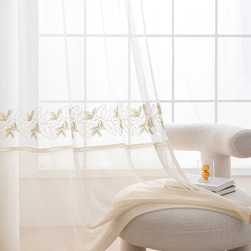Роскошные прозрачные оконные шторы CDIY Тюль с вышивкой в виде листьев для спальни