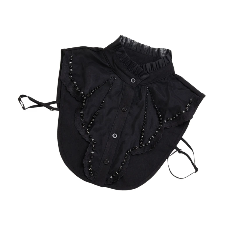 Съемный искусственный воротник вставка со стразами жемчугом расшитый бисером с