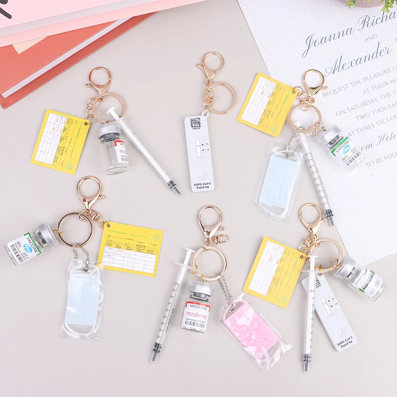Брелок для масок, медицинский флакон, шприц, карточка, подвеска, имитация вакцины, шарм, карта для полной вакцинации