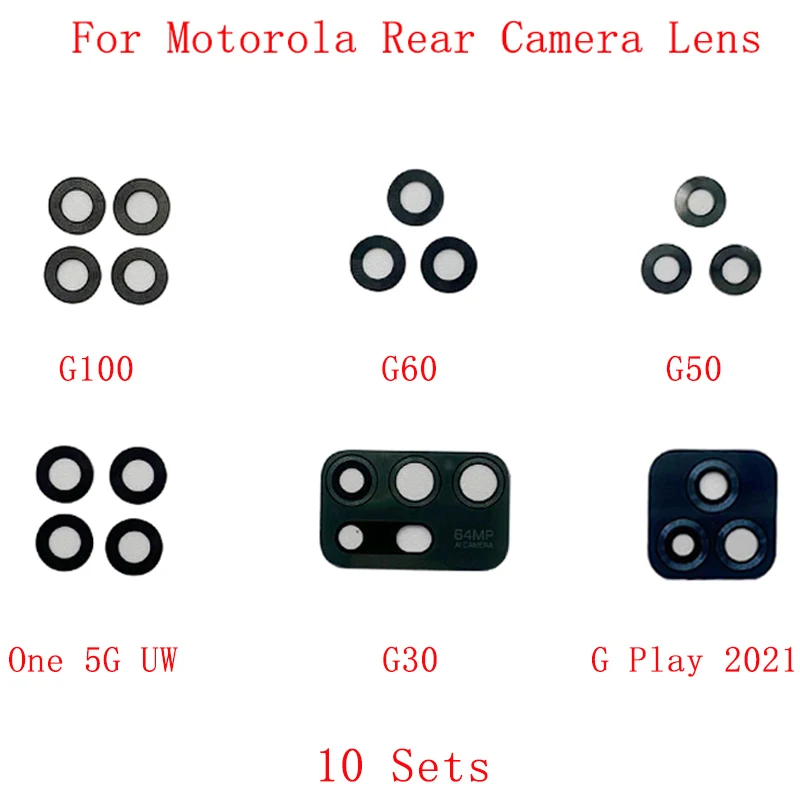 

10 Set Rear Back Camera Lens Glass For Motorola Moto G100 G60 G50 G30 One 5G UW G Play 2021 Camera Glass Lens Repair Parts