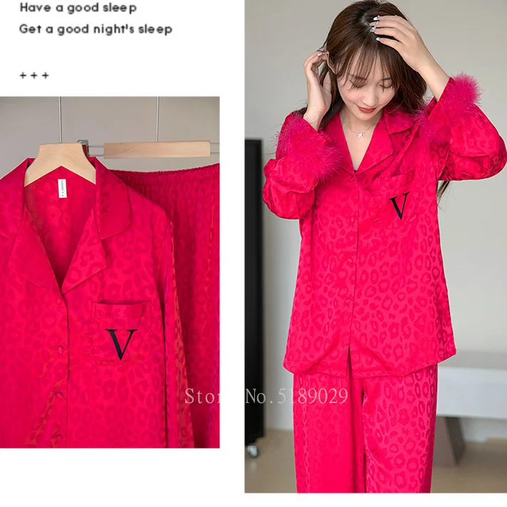 Женская пикантная Пижама с вышивкой рубашка и брюки роскошная перьями свободный