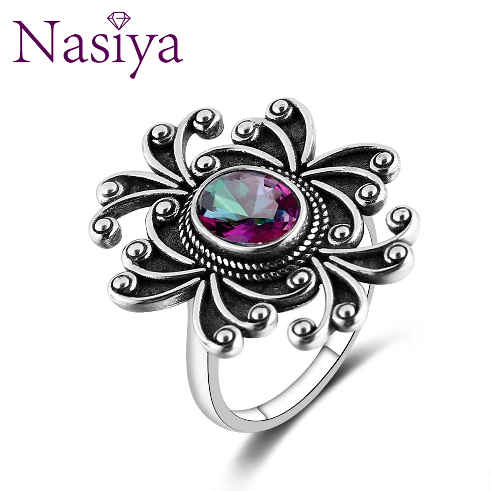 

Nasiya Vintage Style Rings With Created Rainbow Topaz For Women Silver Gemstone Jewelry For Party Wedding Birthday Gift