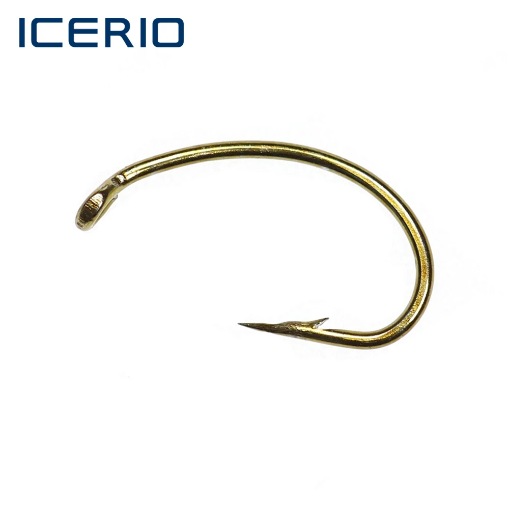 

ICERIO 100PCS Bronzed Color Fly Tying Hook Barbed Curved Down-eye Forged Scud Shrimp Worms Caddis Nymph Fishing Material