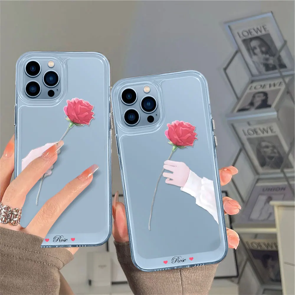 

Cute Flower Couple Case for Iphone 11 Pro Max 14 13 12 Mini XS X XR Hard Anti-knock Shockproof Transparent Back Cover Fundas