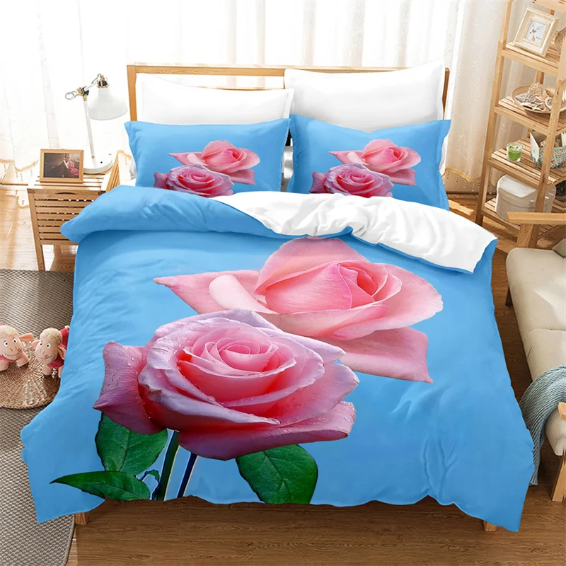 

Pink Rose Bedding Set Lovers Rose Duvet Cover Girl，kid‘s Duvet Cover Comforter Bedding Sets King/Queen Duvet Cover Set
