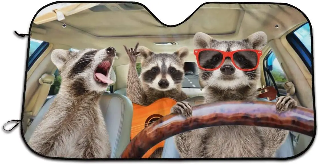 

Foruidea Funny Raccoon Car Windshield Sun Shade Auto Sunshade for Car Truck SUV-Blocks Uv Rays Sun Visor Protector-Keeps Your Ve