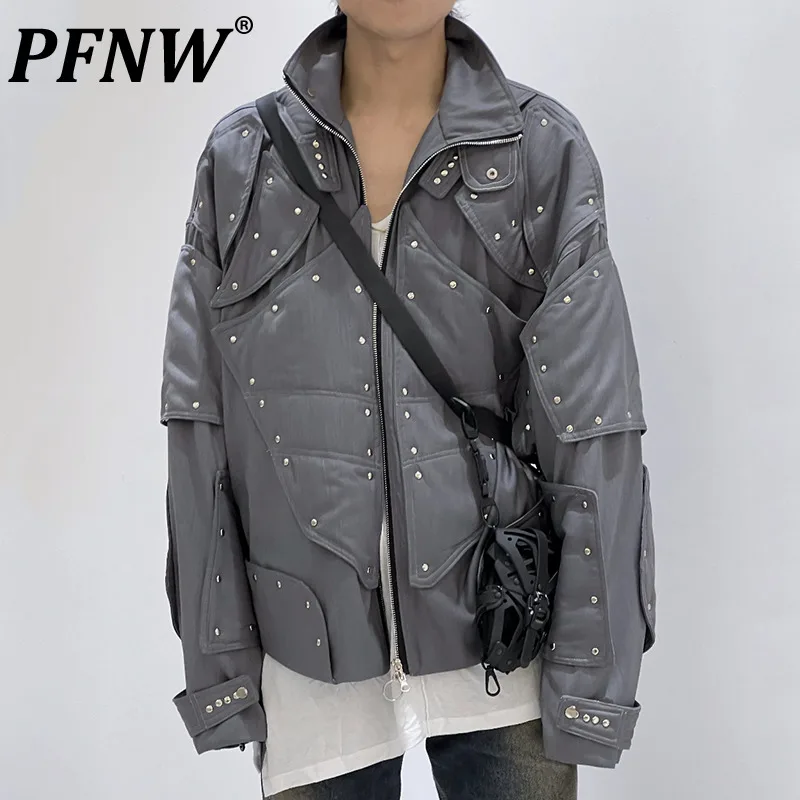 

PFNW Spring Autumn New Men's Thickered Cotton Coat Metal Rivet Spliced Niche Handsome Outdoor Loose Trend Street Jackets 28A3332