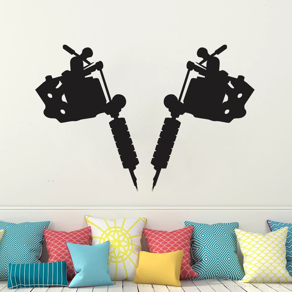 

Тату-наклейки на стену с логотипом в студии, тату-машинки, оконные декоративные наклейки, украшение интерьера, плакат, Съемные Виниловые фре...