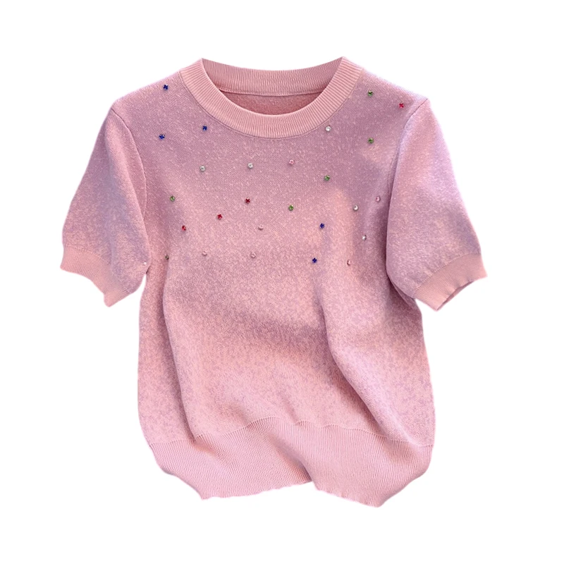 Женский трикотажный свитер со стразами повседневный Свободный пуловер с