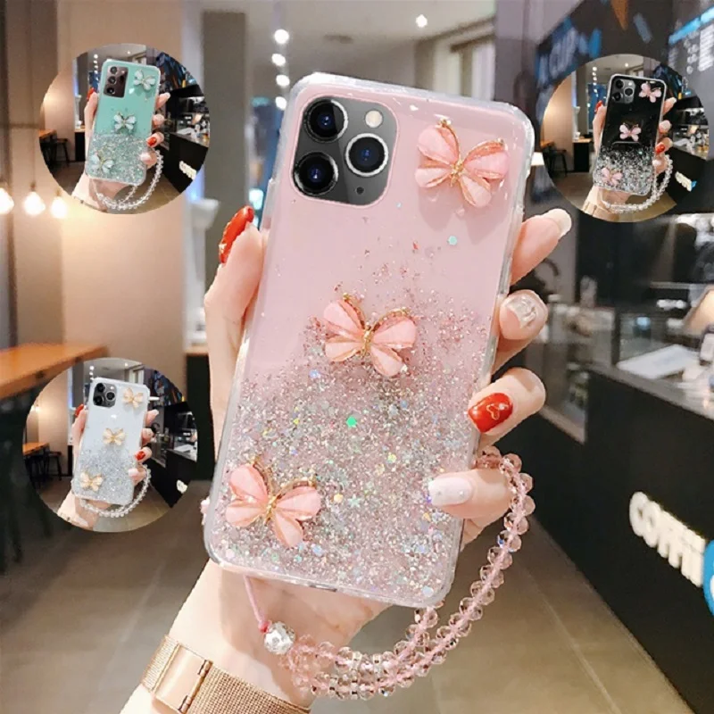 

Strap Butterfly Glitter Case For Honor X7 X8 X9 X40 X30 X30i 10X 50 10 Lite 10i 8X 9X 8A 8S 7X 7S 7A 20 Pro 9C Silicone Cover