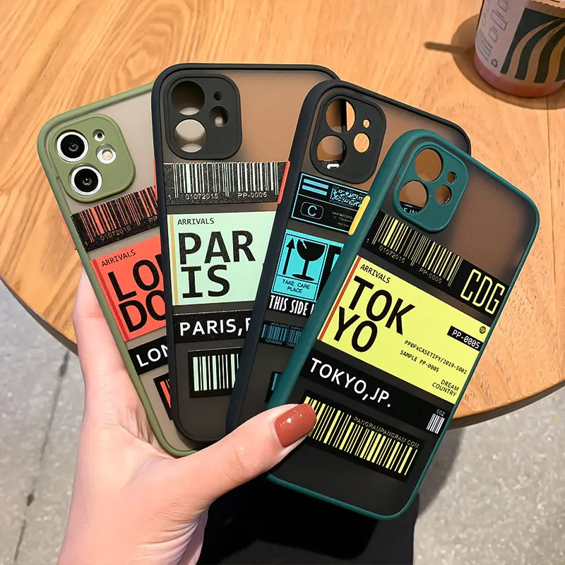 

Air Ticket Travel Matte Phone Case For iPhone 11 Pro Max 13 12 Mini X XS XR 7 8 Plus SE 2 2020 Cool Stamp Label Barcode Cover