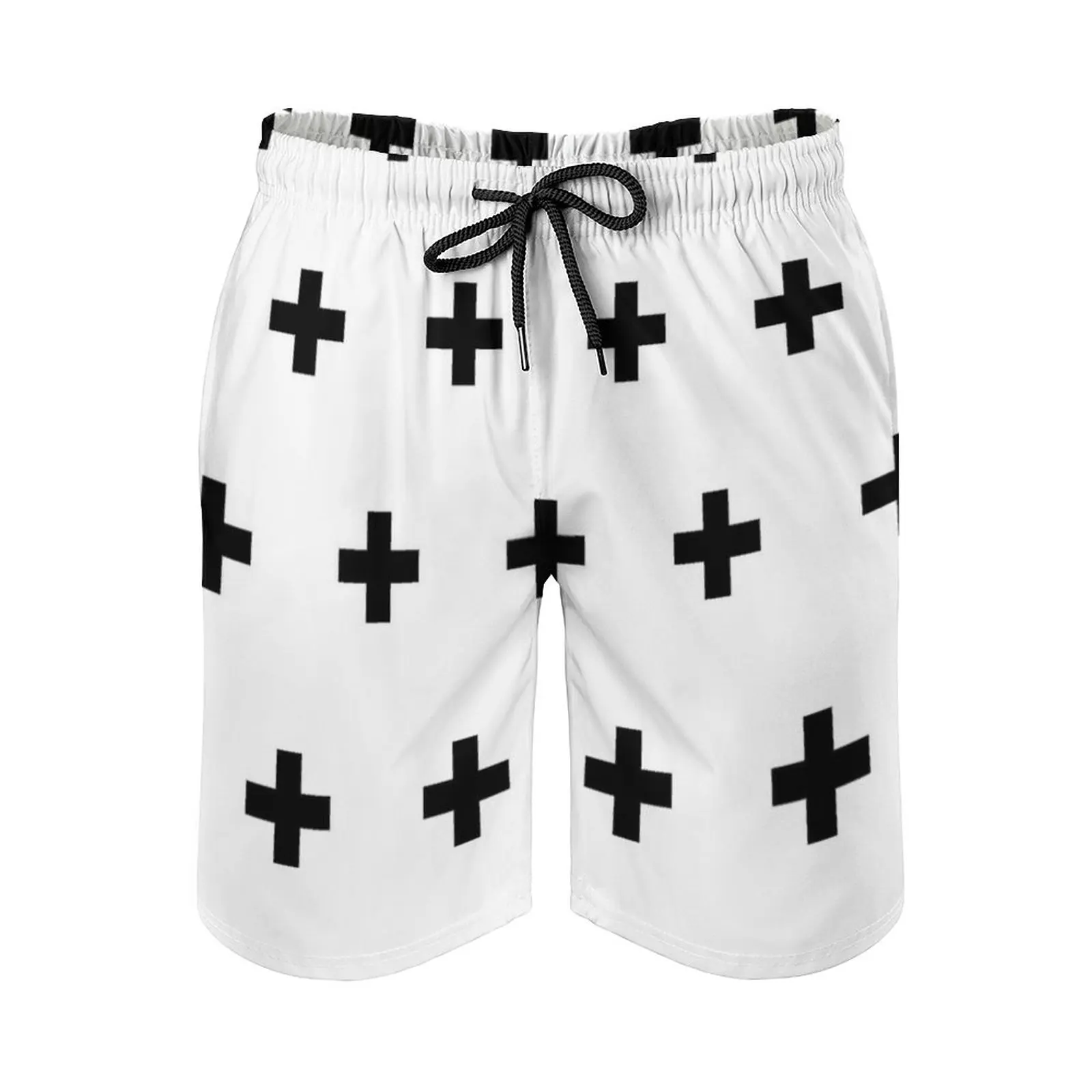 

Swiss Cross Crosses Pattern Minimal Minimalist Monochrome Men's Beach Shorts Swim Trunks With Pockets Mesh Lining Surfing Swiss