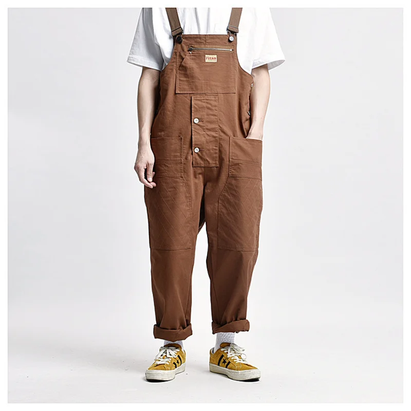 Tool Men's Multi Pockets Overalls Wear Resistant Safari Style Fashion Street Wear Plus Size Loose Casual Jumpsuit Cargo Pants