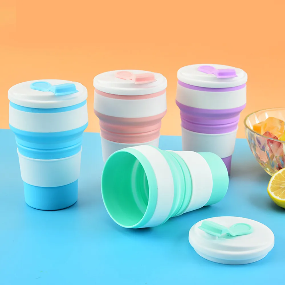 

350ml Silicone Folding Retractable Cup Portable Water Bottle Coffee Mug Outdoor Travel Anti-scalding Anti-leakage Drinking Cup