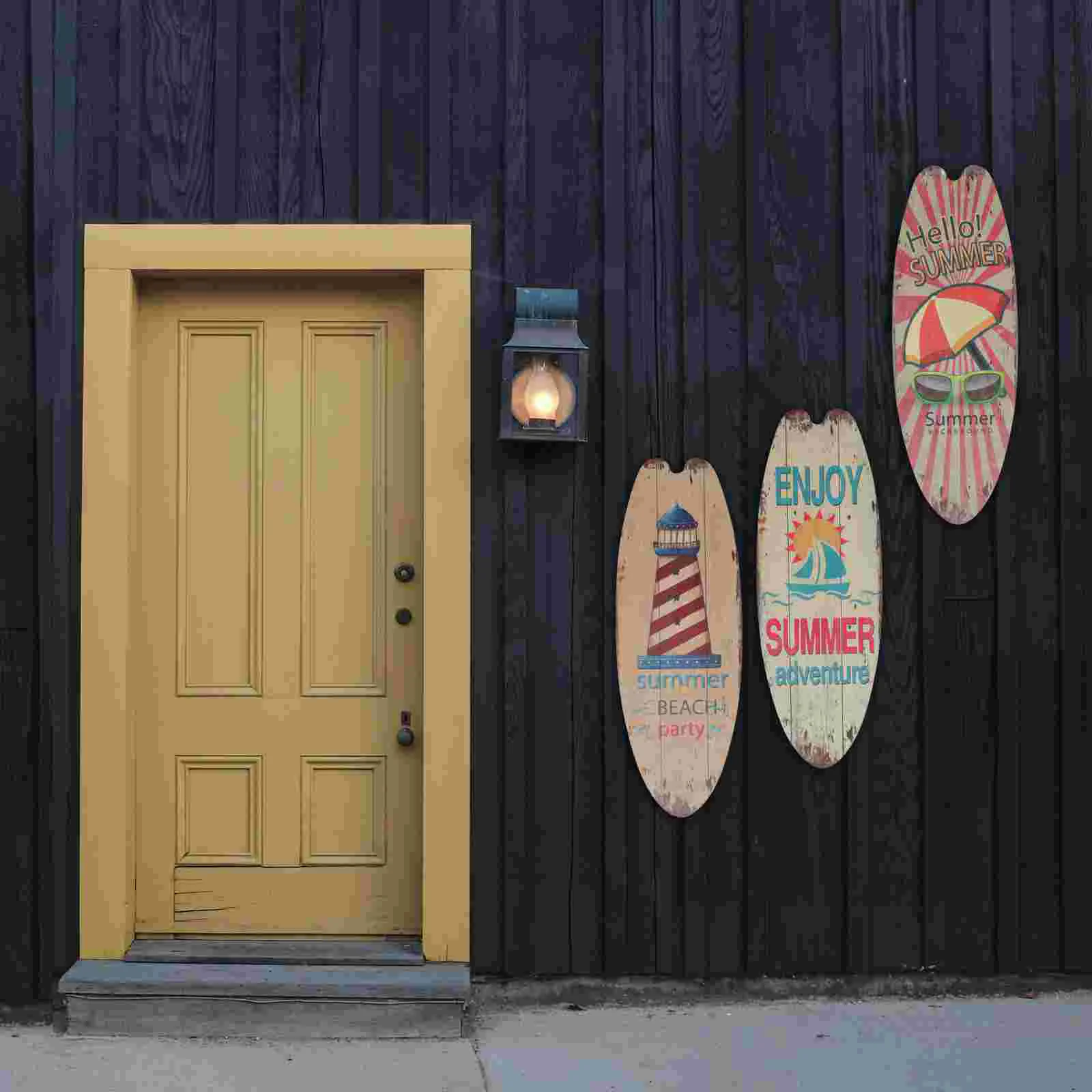 

3 Pcs Accessories Outdoor Sign Summer Themed Wall Decor Creative Wooden Decoration Surfboard Coffee Shop Plaque Seaside Porch