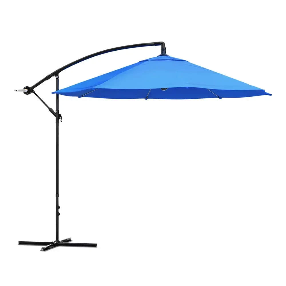 10 Ft Patio Umbrella – Offset Shade with Base, Blue