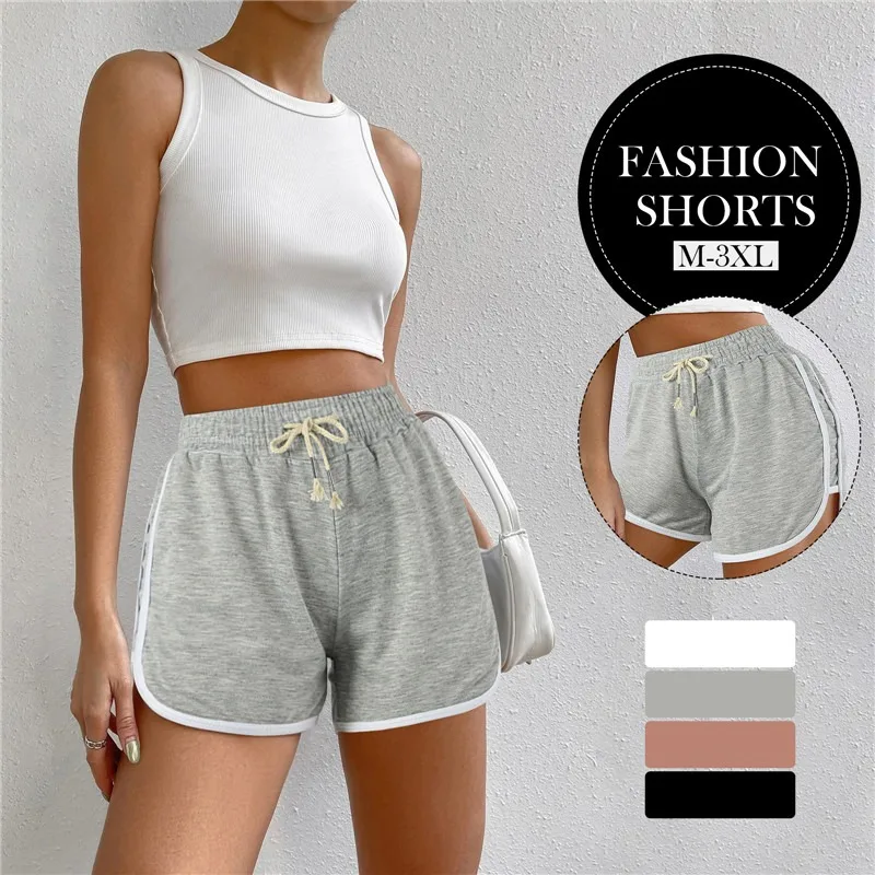 

Lace Up Casual Summer Shorts Women Simple Elastic Slim Straight Shorts Ladies Fashion Beach High Waist Black White Shorts Female