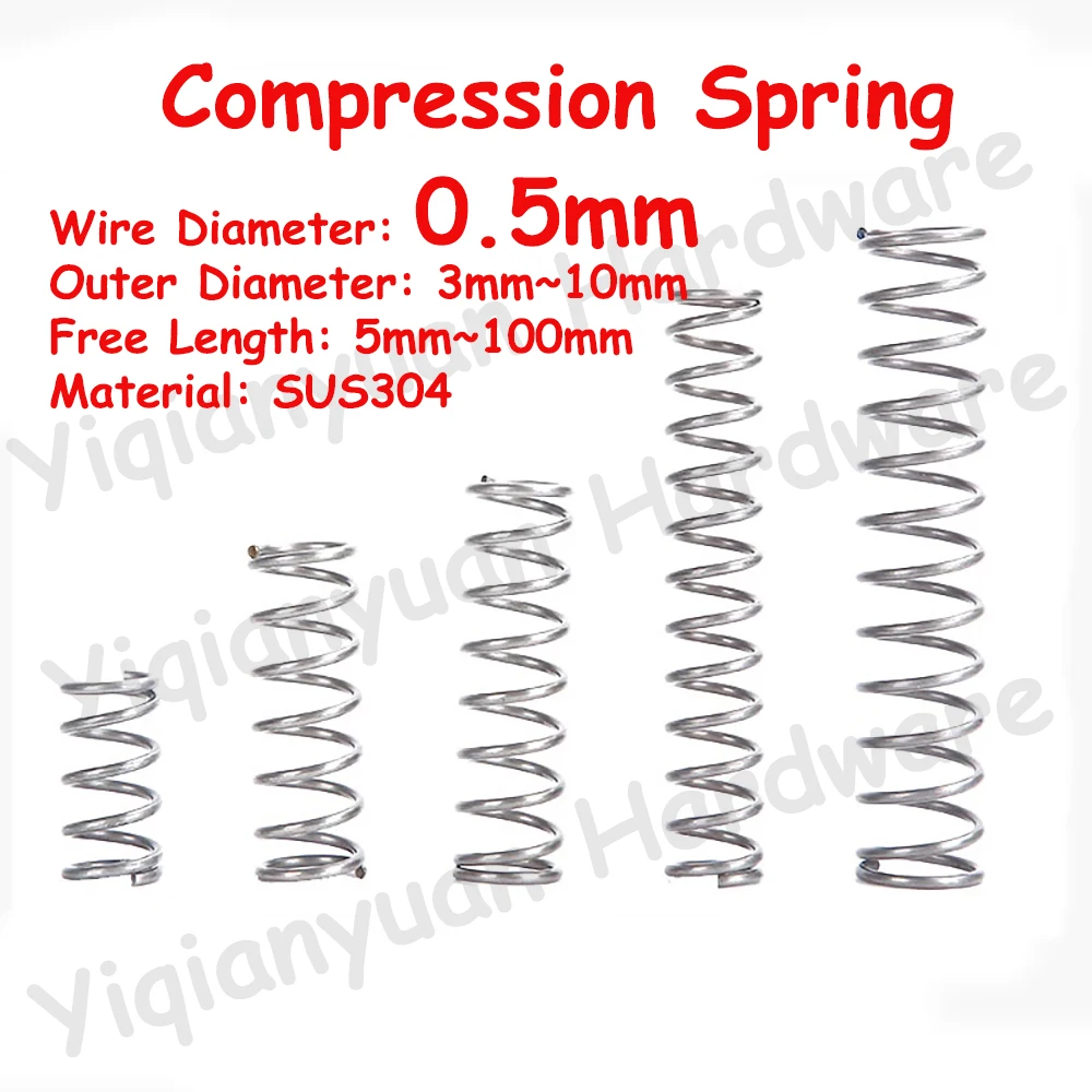 

5Pcs~10Pcs Wire Diameter 0.5mm SUS304 Stainless Steel Cylidrical Coil Compression Spring Rotor Return Compressed Springs
