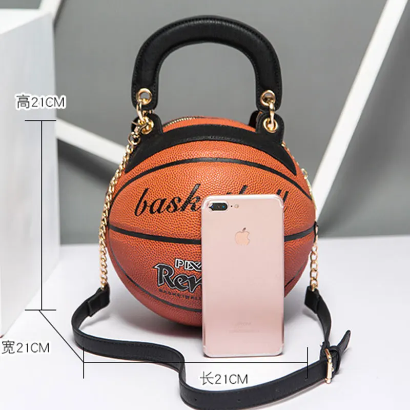 New Arrival Basketball Shape Unique Handbag Unisex Girls Boys Basketball Lover Handbag With Snake Chain Round Ball Shoulder Bag