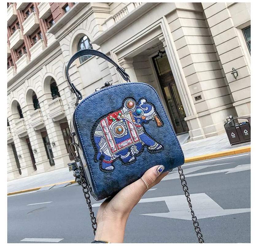

Vintage Embroidery Elephant Bag Bags Wide Butterfly Strap PU Leather Women Shoulder Crossbody Bag Tote Women's Handbags Purses
