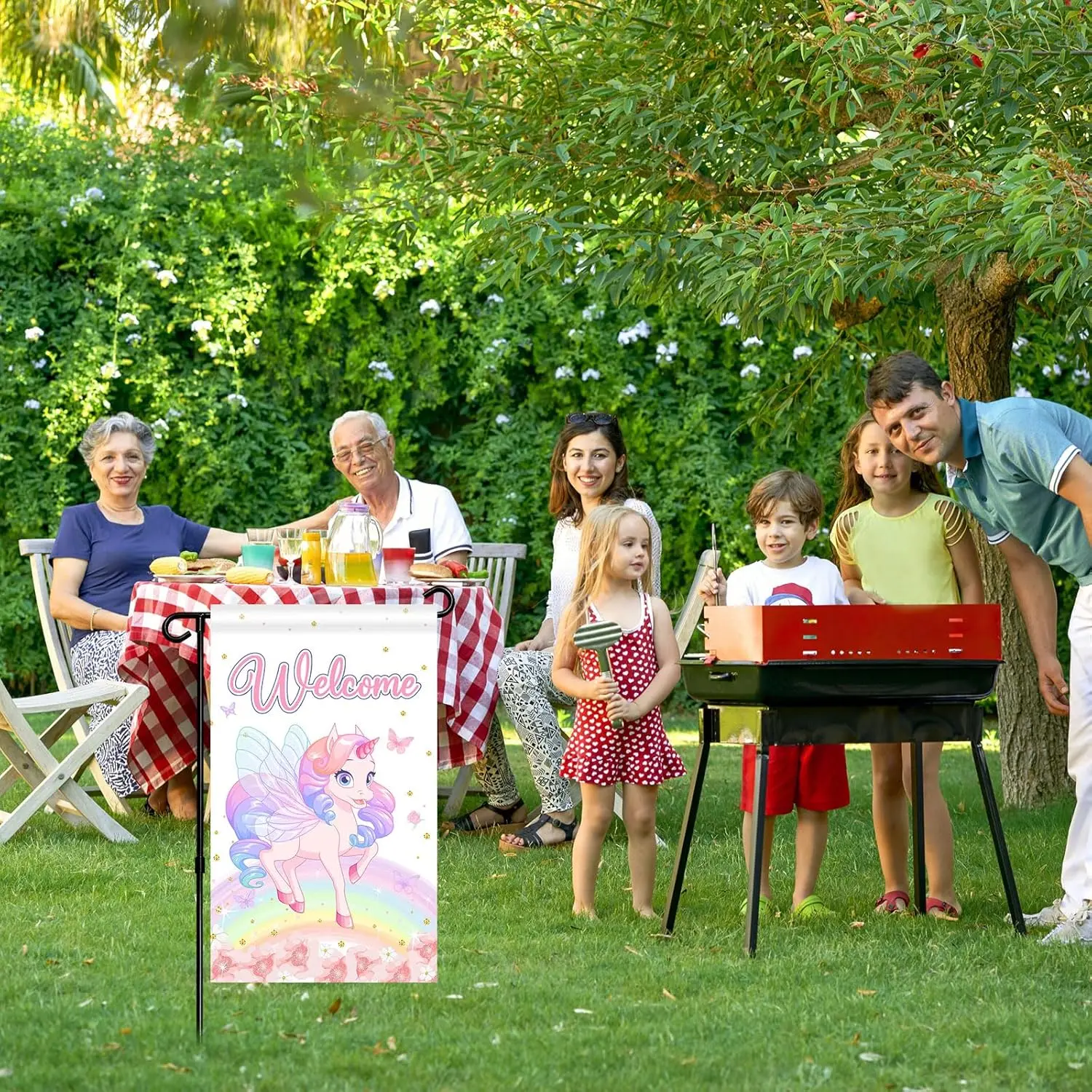 Единорог Добро пожаловать Садовый флаг - Welocm Домашняя вечеринка Дверной знак