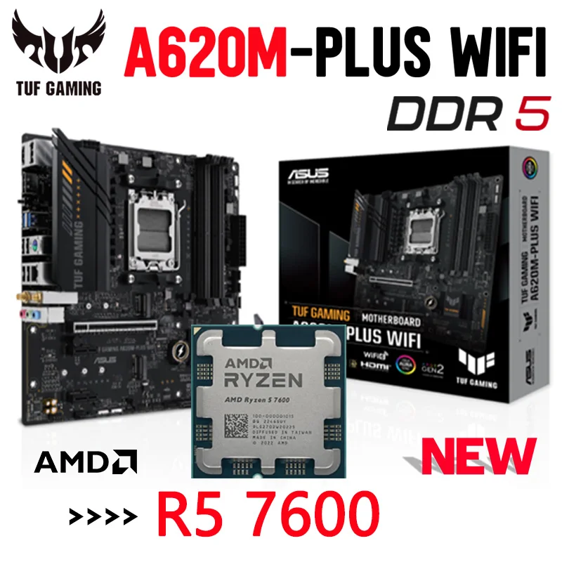 

Socket AM5 Motherboard Asus TUF GAMING A620M-PLUS WIFI Ryzen AMD A620 Mainboard Desktop DDR5 With AMD Ryzen 5 7600 CPU Combo New