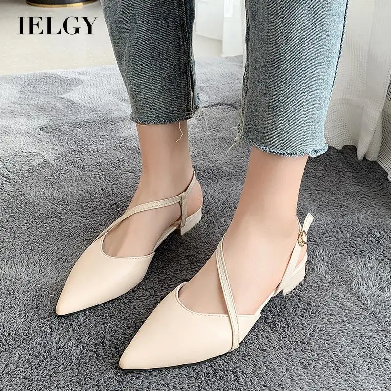 

IELGY ladies fashion pointed toe low heel buckle Korean sandals