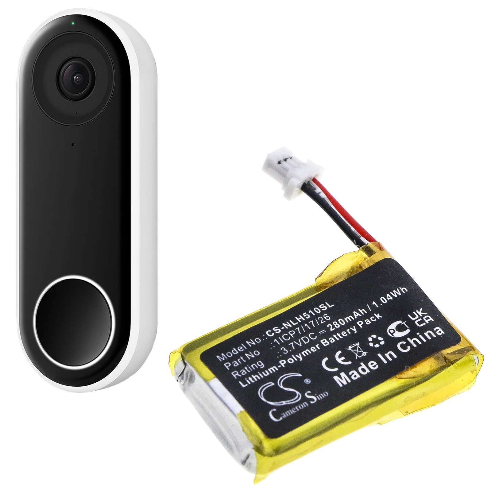 Cameron sino 280mAh Battery For Nest 1ICP7/17/26 Hello  NC5100US  C1241290  Vido Doorbell Wired
