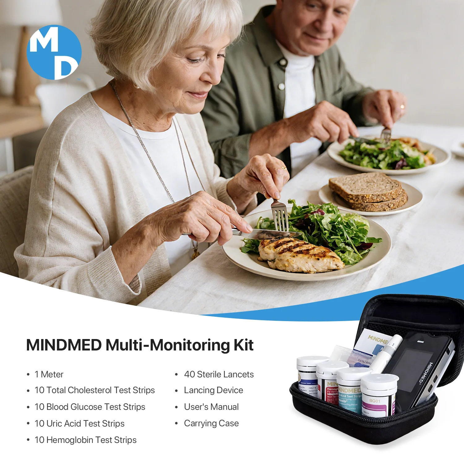 Глюкометр MINDMED 4-в-1: набор для измерения уровня сахара в крови, тестер диабета с тест-полосками и ланцетами, портативное домашнее медицинское устройство (art.: 3920d875e00bc) - 3920d875e00bc