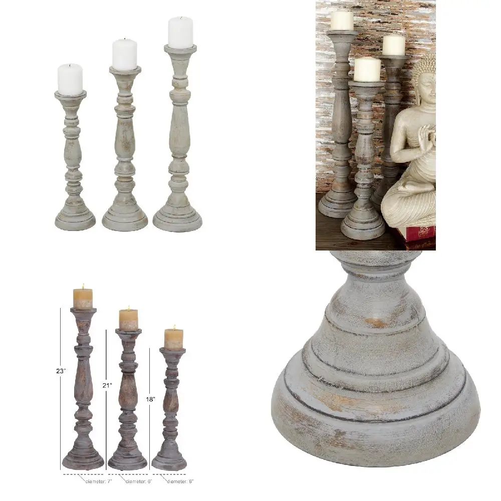 

Delightful Gray Mango Wood Candle Holders, Set of 3