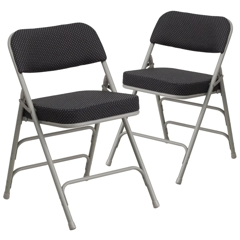 

2 Pack HERCULES Series Premium Curved Triple Braced & Double Hinged Black Pin-Dot Fabric Metal Folding Chair