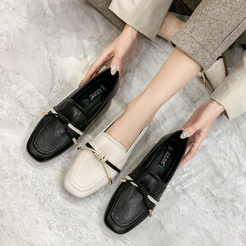 

Womens Derby Shoes Modis Loafers With Fur Elegant Female Footwear Square Toe Soft Casual Sneaker All-Match British Style Leather