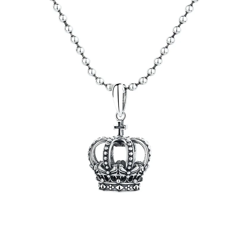 

Crown Necklace Pendant Girl's s925 Sterling Silver with Ball Chain Retro Palace Style Small Group Design Gift
