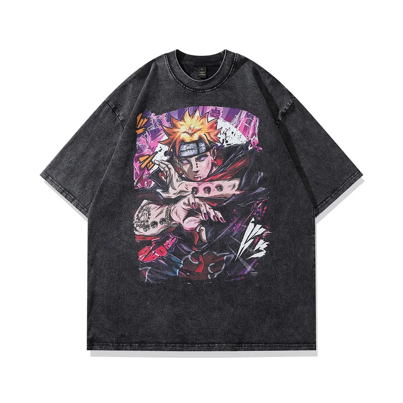 

Japanese Streetwear T Shirts Men Oversized Anime Printed Washed Cotton Vintage Gothic Hip Hop Punk Harajuku Short Sleeve Tshirts