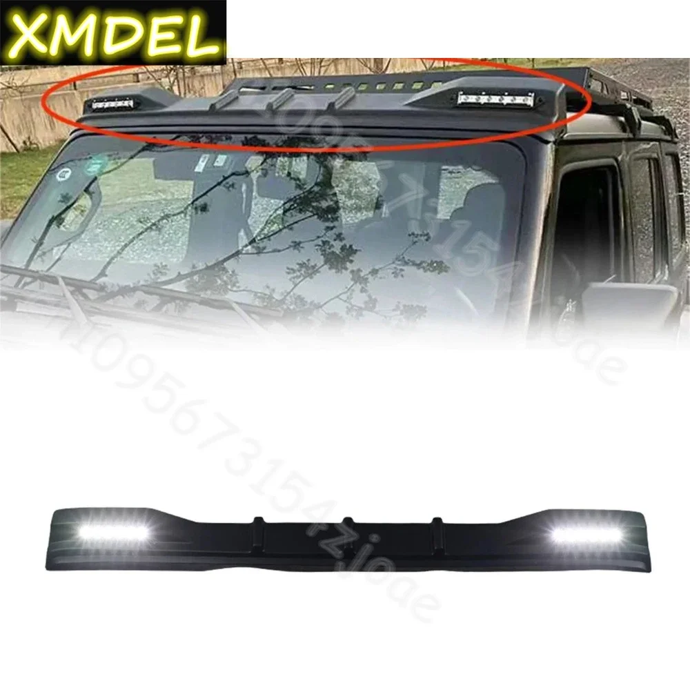 Фото Передний спойлер со светодиодной подсветкой на крышу для Wrangler JK JL 2007-2022, внедорожные внешние аксессуары, спойлер на лобовое стекло, верхнее крыло №2