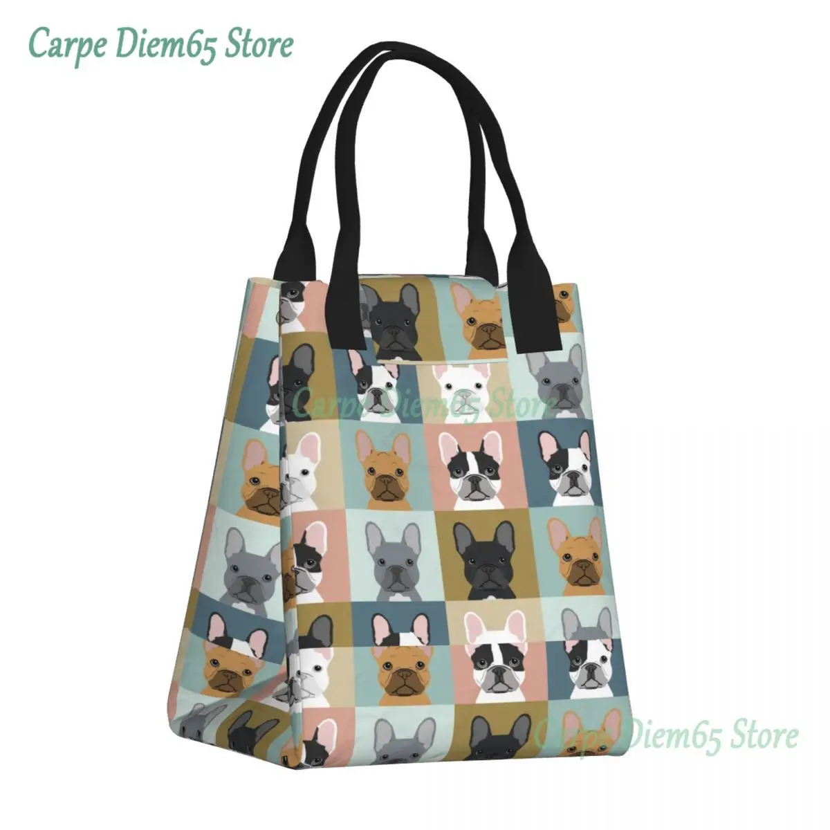 

French Bulldog Portraits Pattern Thermal Insulated Lunch Bag Women Frenchie Dog Lover Resuable Lunch Container Food Bento Box