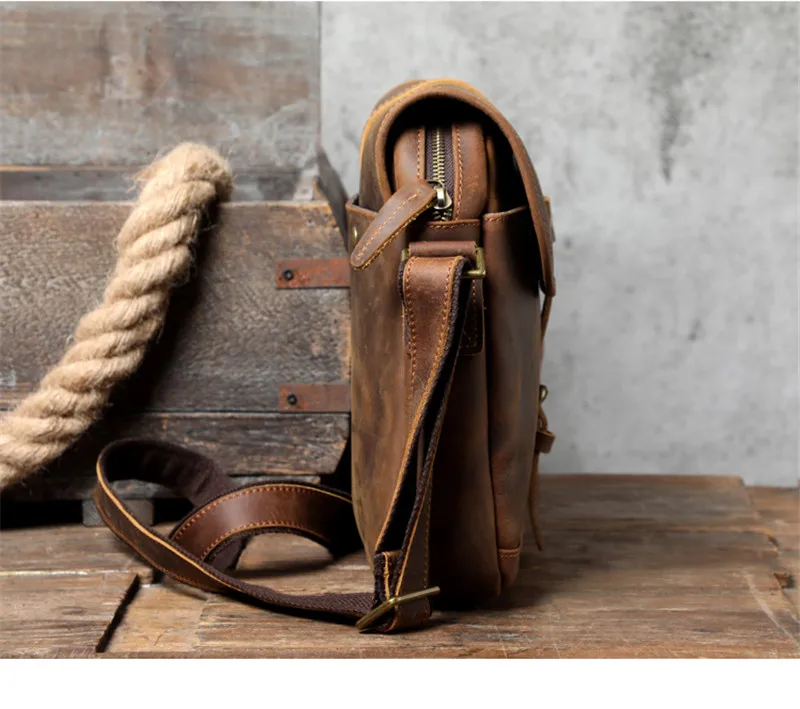 Vintage crazy horse cowhide men's messenger bag designer high-quality natural genuine leather designer daily work shoulder bag