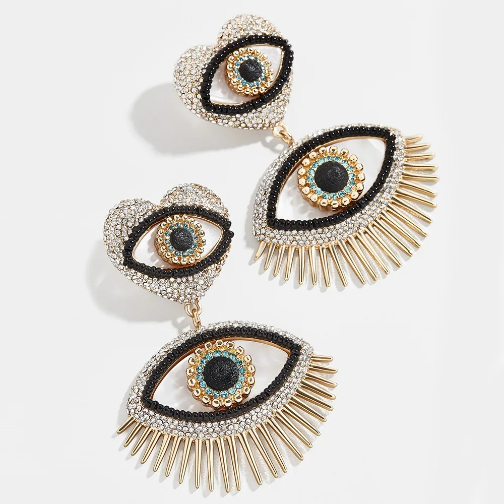 

New Vintage Statement Rhinestone Dangle Earring Ethnic Love Heart Shape Evil Eye Drop Earrings for Women Trendy Jewelry