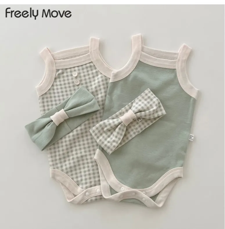 

Freely Move Newborn Infant Baby Boys Girls Bodysuits Summer Button Solid Jumpsuits Casual Sleeveless Backless Outfits Clothes