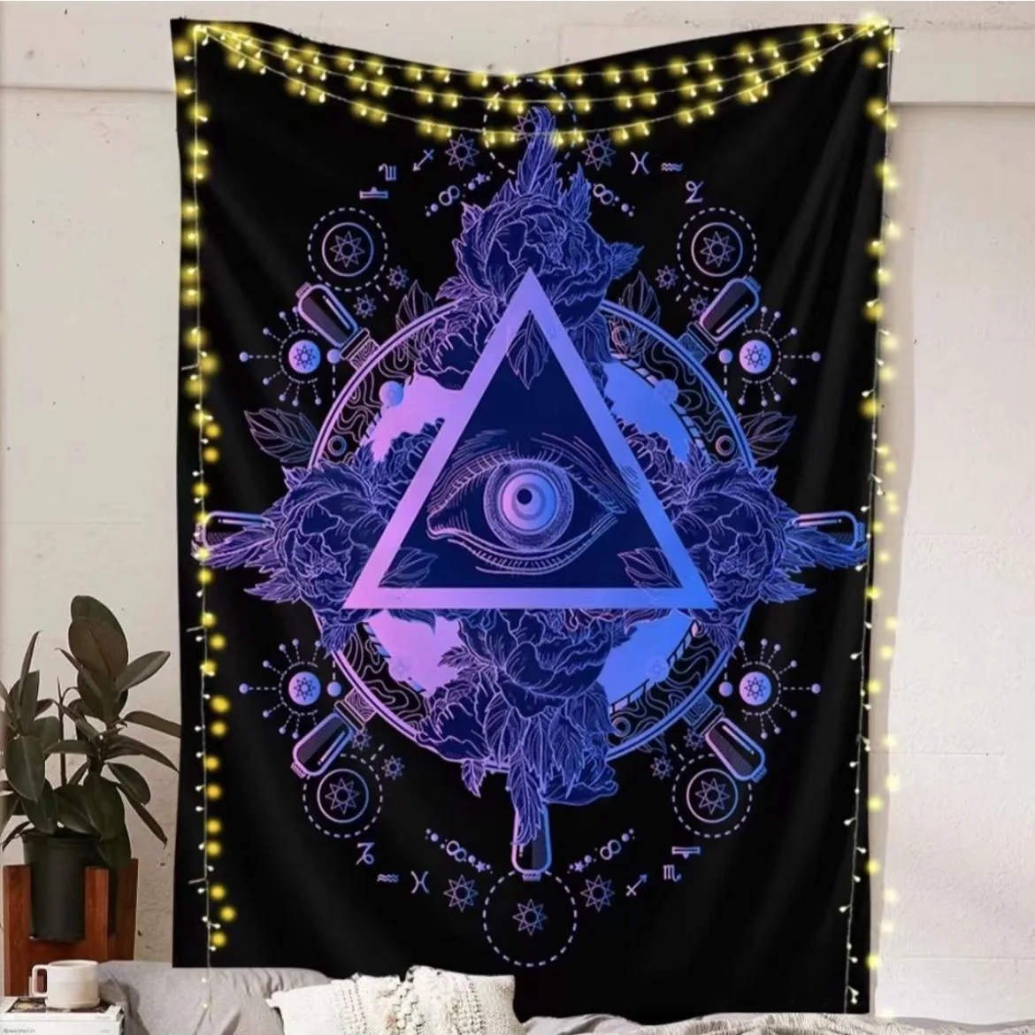 

Eye of Providence Tapestry Wall Hanging Black Background All-seeing Eye Tapestry for Home Wall Decor Belief Wall Blanket Carpet