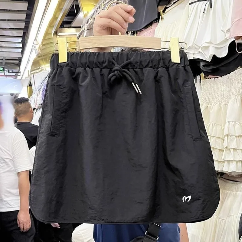 Korea Fashion Summer Women's Golf Pants Vintage High-waisted Drawstring A-line Skirt Elastic Belt Golf Cargo Pants Short Skirt