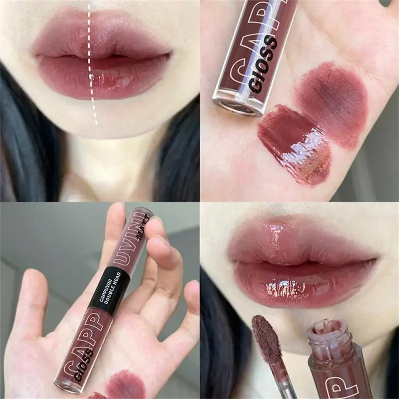 

5 Colors Lip Glaze Double Head Mirror Glitter Moisturizing Lip Gel Chocolate Berry Red Lipstick Korean Student Makeup Cosmetics